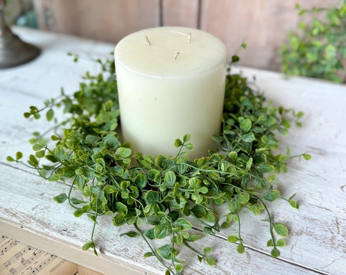 Greenery Candle Wreath, Farmhouse Candle Wreath, Pillar Candle Wreath, Everyday Greenery Decor, Spring Wreath, Easter Decor