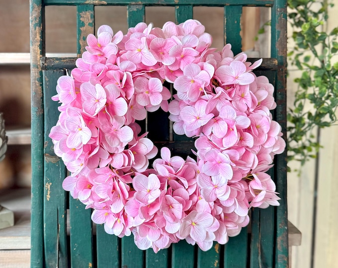 Pink Hydrangea Wreath, Farmhouse Summer Candle Wreath, Spring Floral Door Decor, Cottage Style Wreath, Mothers Day Gift, Everyday Wreath