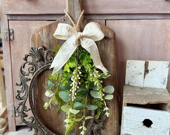 Greenery Swag Wreath, Mini Spring Swag, Eucalyptus Berry Door Swag, Fern Wreath, Mothers Day Swag, Wildflower Decor