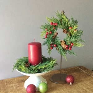 Set of Christmas Juniper Pine Wreaths, Pine Christmas Candle Wreath, Vintage Style Christmas, Juniper Candle Wreath