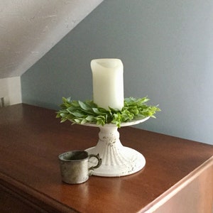 Set of 2 Greenery Candle Wreaths,  Farmhouse Candle Ring, Accent Decor, Garden Decor, Spring Summer, Window Wreath, Kitchen Cabinet Wreath