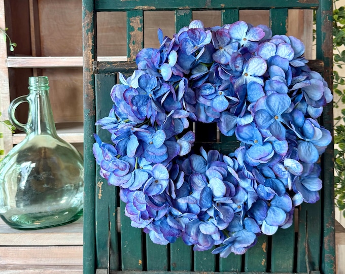 Blue Hydrangea Wreath, Mothers Day Wreath, Summer Wreath, Floral Summer Front Door Wreath, Hydrangea Decor Wreath