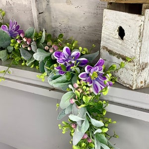 Spring Floral Garland, Purple Garland, Summer Garland for Fireplace, Mantle Garland Decor, Valentines Day Decorations, Mothers Day
