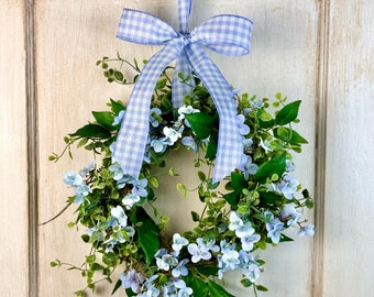 NEW for 2024!  Blue Hydrangea Kitchen Wreath, Blue Farmhouse Candle Wreath, Window Wreath, Kitchen Cabinets, Mothers Day GIFT, Easter Decor