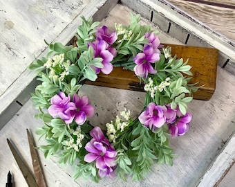 Purple Flower Candle Wreath, Summer Wreath, Wedding Decor, Easter Decor, Mothers Day, Spring Candle Wreath , Kitchen Decorations