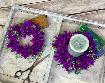 Purple Flower Candle Wreath, Summer Wreath, Wedding Decor,  Easter Decor, Mothers Day, Valentines Day, Kitchen Decorations