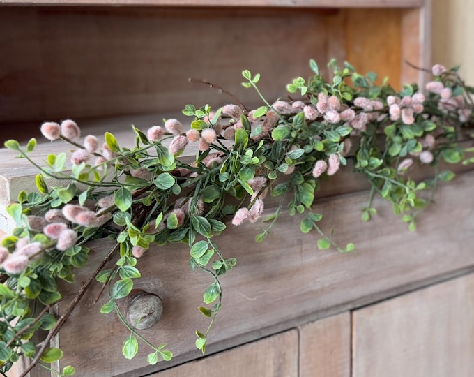 Pink Pussy Willow Garland, Pink Valentines Garland for Mantle, Valentines Day Garland, Mothers Day Decor, Easter Garland