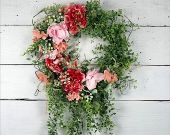 Summer Wreath, Spring Wreath, Mothers Day Wreath, Cascade Wreath, Peony Decor, Wreath for Door