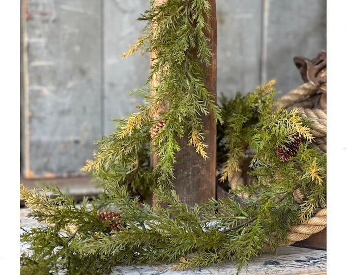 Christmas Juniper Garland, Pine Cones, 6ft Mantle Decoration
