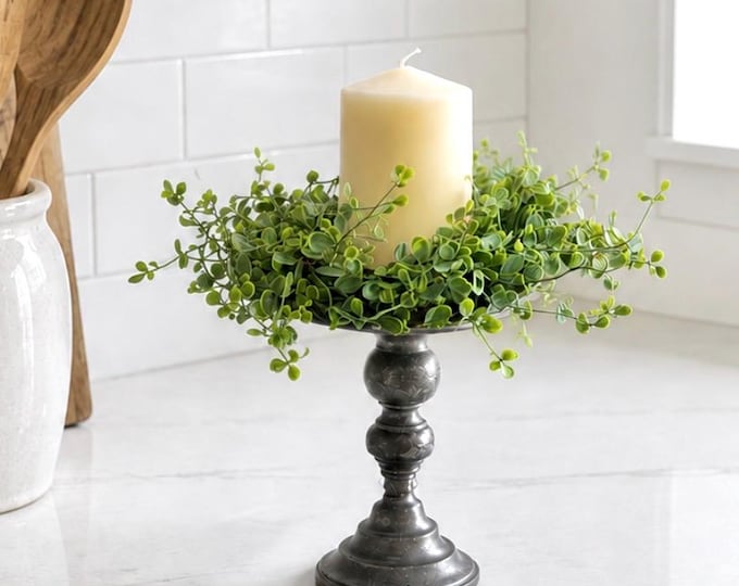 Set of 2 Greenery Candle Rings, Farmhouse Kitchen Decor, Table Centerpiece Wreath