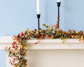 6' Fall Vine Garland, Realistic Autumn Greenery, Farmhouse Mantel Decor