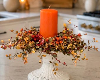 FALL Candle Wreath Ring, Kitchen Centerpiece, Thanksgiving Table Accent