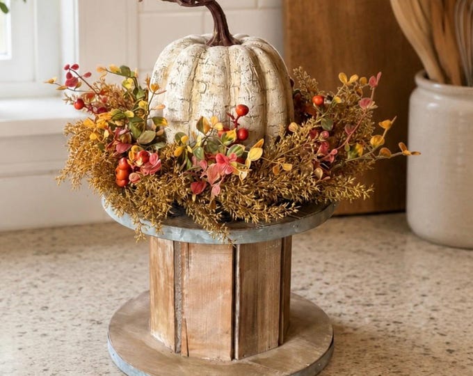 Fall Wheat Candle Wreath, Rustic Harvest Thanksgiving Decor, Tablescape Accent