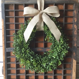 Artificial Boxwood Wreath, Boxwood Wreath with Bow, Window Wreath image 2