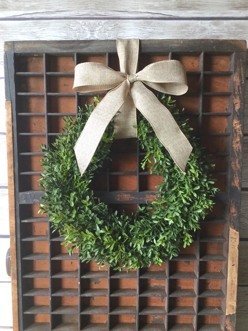 Artificial Boxwood Wreath, Boxwood Wreath with Bow, Window Wreath image 2