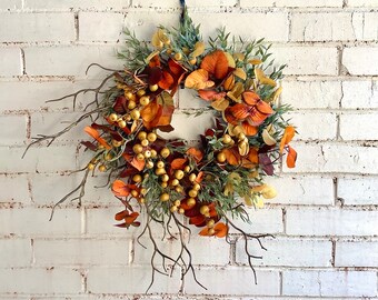 Spooky Wreath for Front Door, Halloween Wreath, Fall Wreath, Thanksgiving Harvest Decorations, Farmhouse Decor