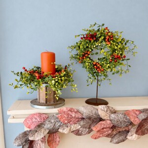 Fall Candle Wreath Ring, Fall Wreath, Kitchen Cabinet Wreath, Fireplace Mantle Decor, Thanksgiving Tablescape, Harvest Decor, image 10