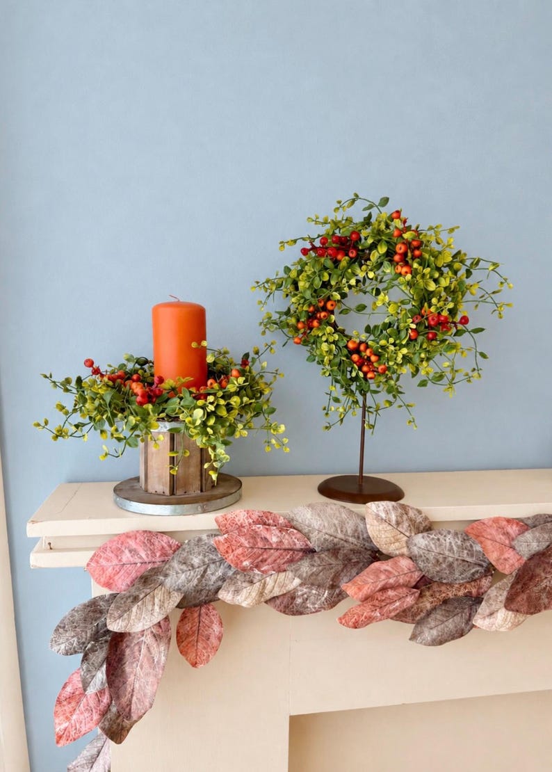 Fall Candle Wreath Ring, Fall Wreath, Kitchen Cabinet Wreath, Fireplace Mantle Decor, Thanksgiving Tablescape, Harvest Decor, image 10