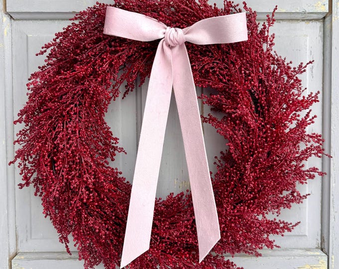 Valentines Day Wreath, Red Berry Wreath, Red Valentines Decor, Love Wreath, Heart Wreath, Pink Velvet