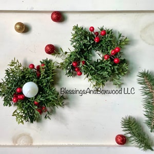 Set of XS Christmas Candle Rings, Boxwood Candle Wreath, Christmas Candle Wreath, Candelabra Wreath, Candlestick Wreath