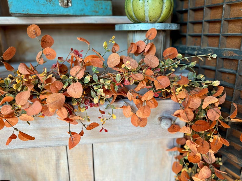 Guirlande d'automne, guirlande d'eucalyptus rouillé, décoration de cheminée automnale, guirlande de Thanksgiving, décoration bohème d'automne, guirlande de centre de table, 1,80 m image 5