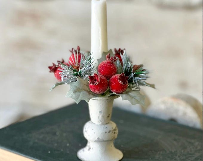 XS Christmas Taper Candle Wreaths, Sugar Plum Candle Wreath, Vintage Style Christmas, 1” Taper Candle Wreath