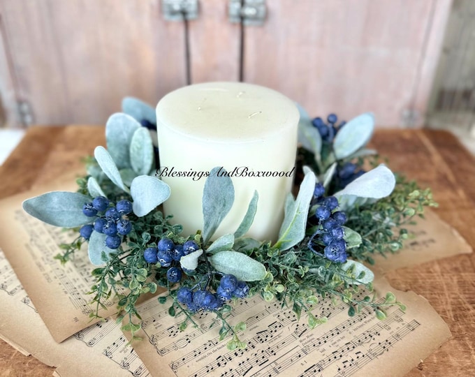 Summer Blue Candle Wreath, Graduation Centerpiece, Kitchen Wreath, Blueberry Decor, Baby Shower Decorations, Wedding Table