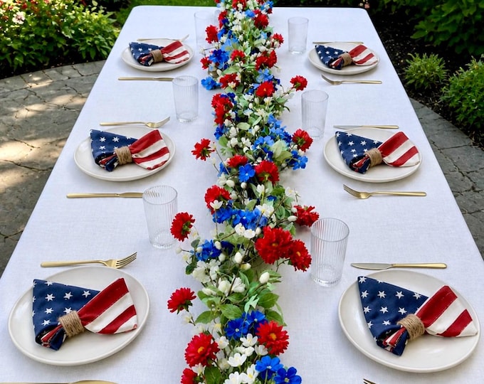 Patriotic Garland, Red White Blue Garland, Fourth of July Decor, Independence Day Garland, Garland for Mantle