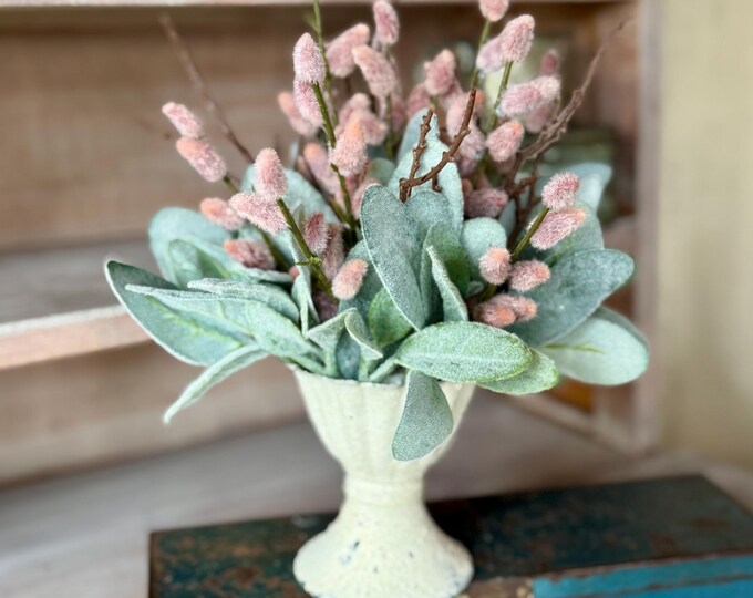 Mini Pink Pussy Willow Arrangement, French Country Spring Arrangement, Mothers Day Gift, Nursing Home Decor, Pussy Willow Arrangement