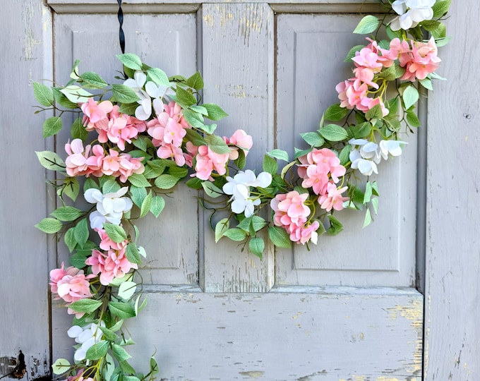 Pink Hydrangea Garland, Summer Floral Table Centerpiece, Girl Nursery Decor