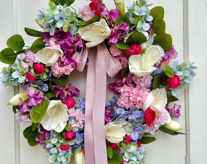 Colorful Floral Wreath, Easter Wreath, Mothers Day Wreath, Summer Wreath, Easter Wreath, Front Door Wreath, Hydrangea Decor Wreath