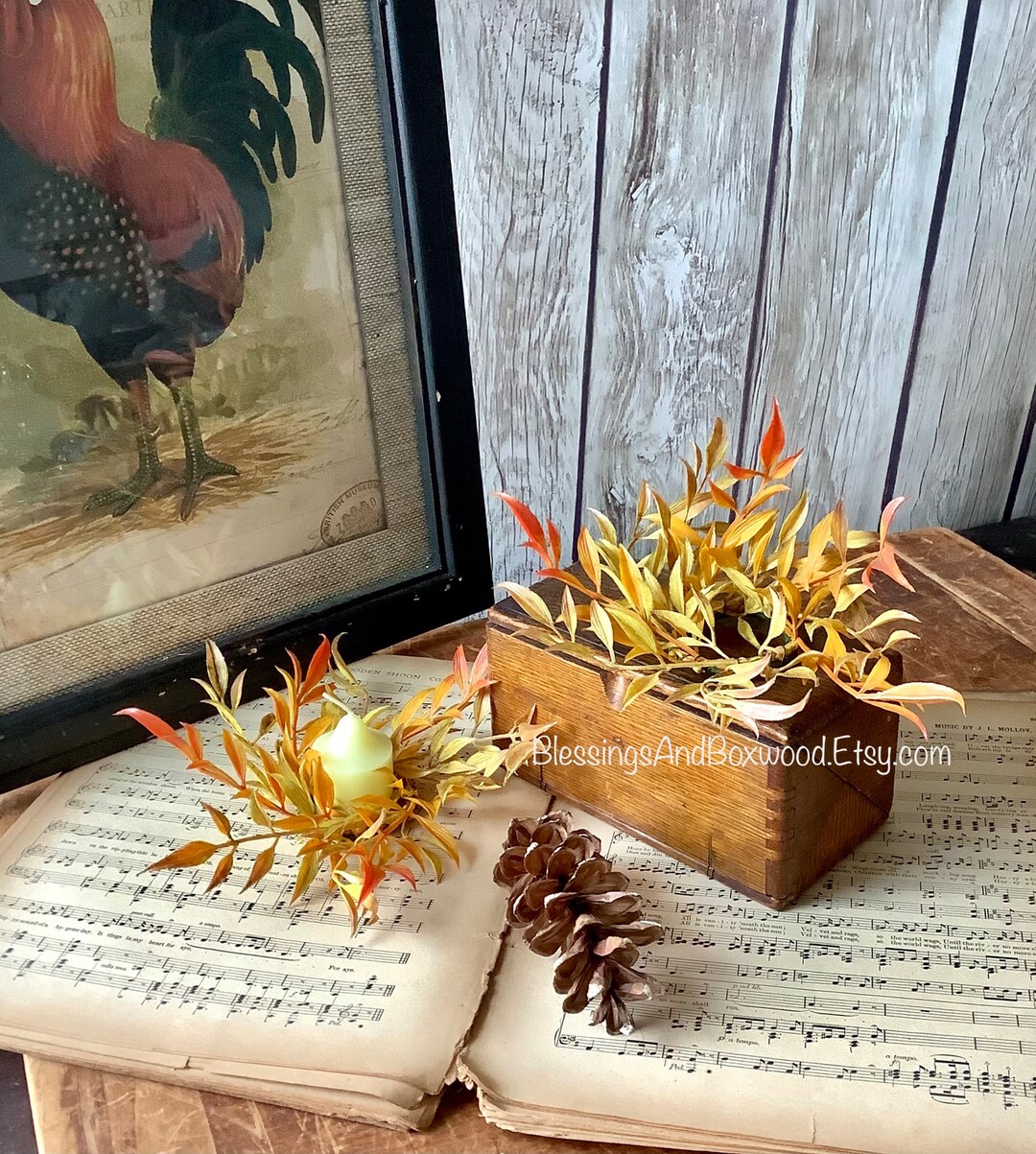 Set of Fall Taper Candle Wreath, Thanksgiving Table Decor, Fall