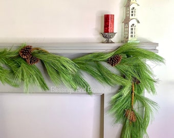 9’ Long Needle Pine Garland, Rope Garland, Christmas Garland for Mantle, Pine Garland, Fireplace Decor, Cedar Garland,