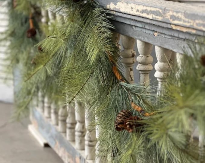 9’ Christmas Garland, Rope Garland, Long Needle Pine Garland for Mantle, Pine Garland, Fireplace Decor, Cedar Garland,