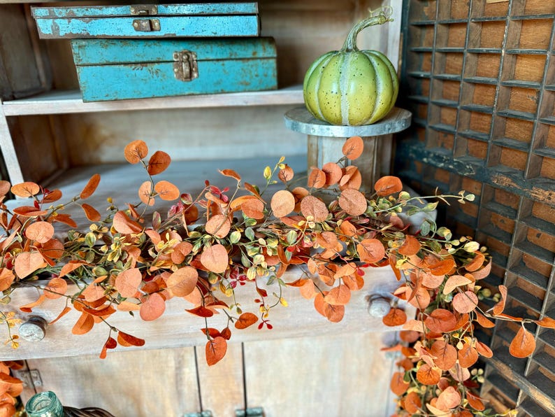 Guirlande d'automne, guirlande d'eucalyptus rouillé, décoration de cheminée automnale, guirlande de Thanksgiving, décoration bohème d'automne, guirlande de centre de table, 1,80 m image 4
