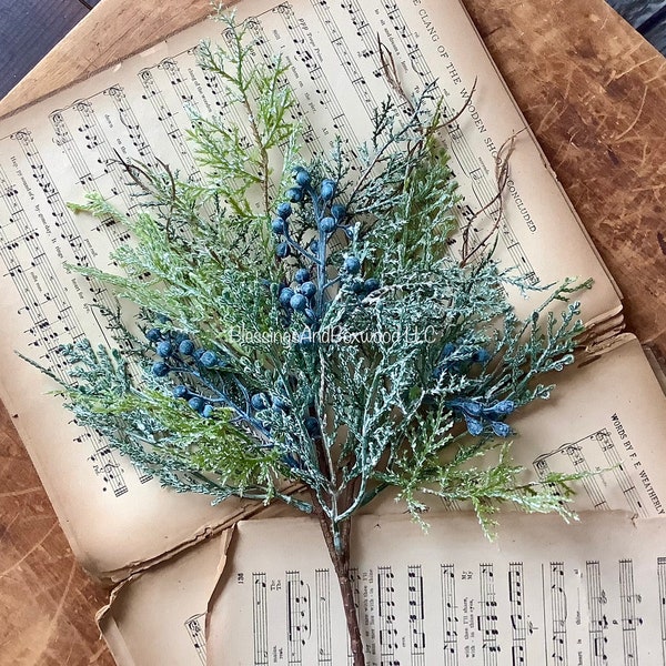 Set of Blue Juniper Branch, Winter Blue Juniper Pick, Pine Berry Candle Wreath, Vintage Style Christmas, Juniper Pine Wreath