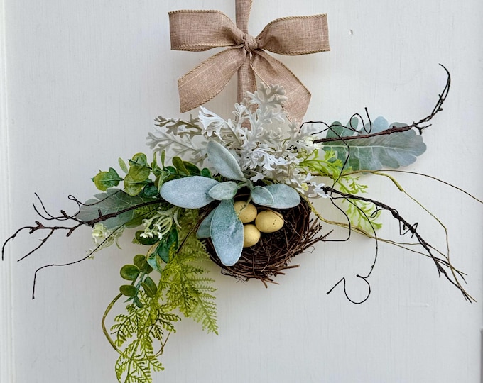 BEST SELLER Bird Nest Wreath, Mothers Day Gift, Spring Wreath, Front Door Decor, Summer Hanger, Egg Wildflower Swag, GIFT