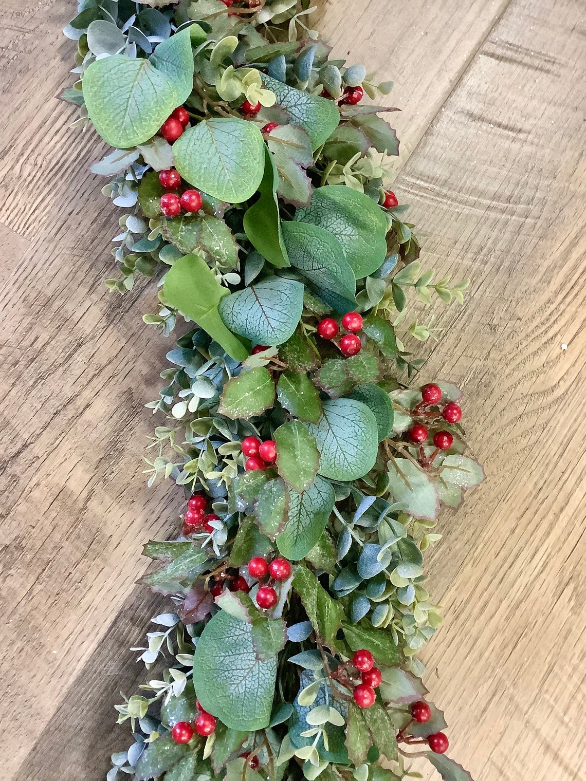 Christmas Eucalyptus Holly Berry Garland Christmas Garland Etsy
