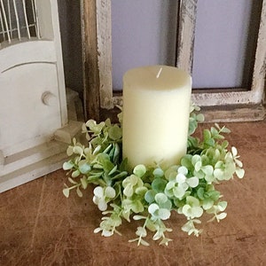 Beautiful Farmhouse Country Wedding Candle Ring Silver Drop Eucalyptus Wreath