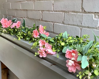 Pink Mothers Day Garland, Spring Floral Garland, Summer Garland for Fireplace, Mantle Garland Decor, Mothers Day Gift