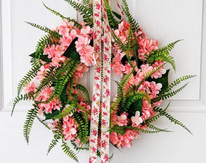 Pink Hydrangea Wreath, Mothers Day Wreath, Summer Floral Wreath, Front Door Decor, Porch Wreath, Hydrangea Decor Wreath