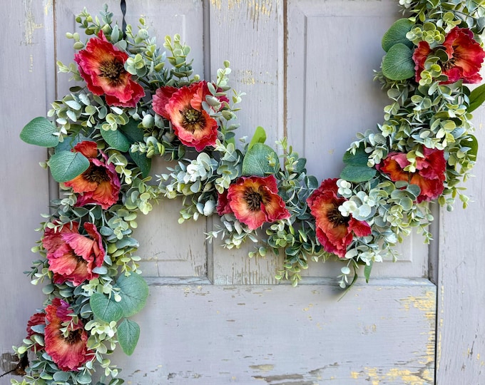 72” Magenta Poppy Garland, Summer Floral Decor, Table Centerpiece