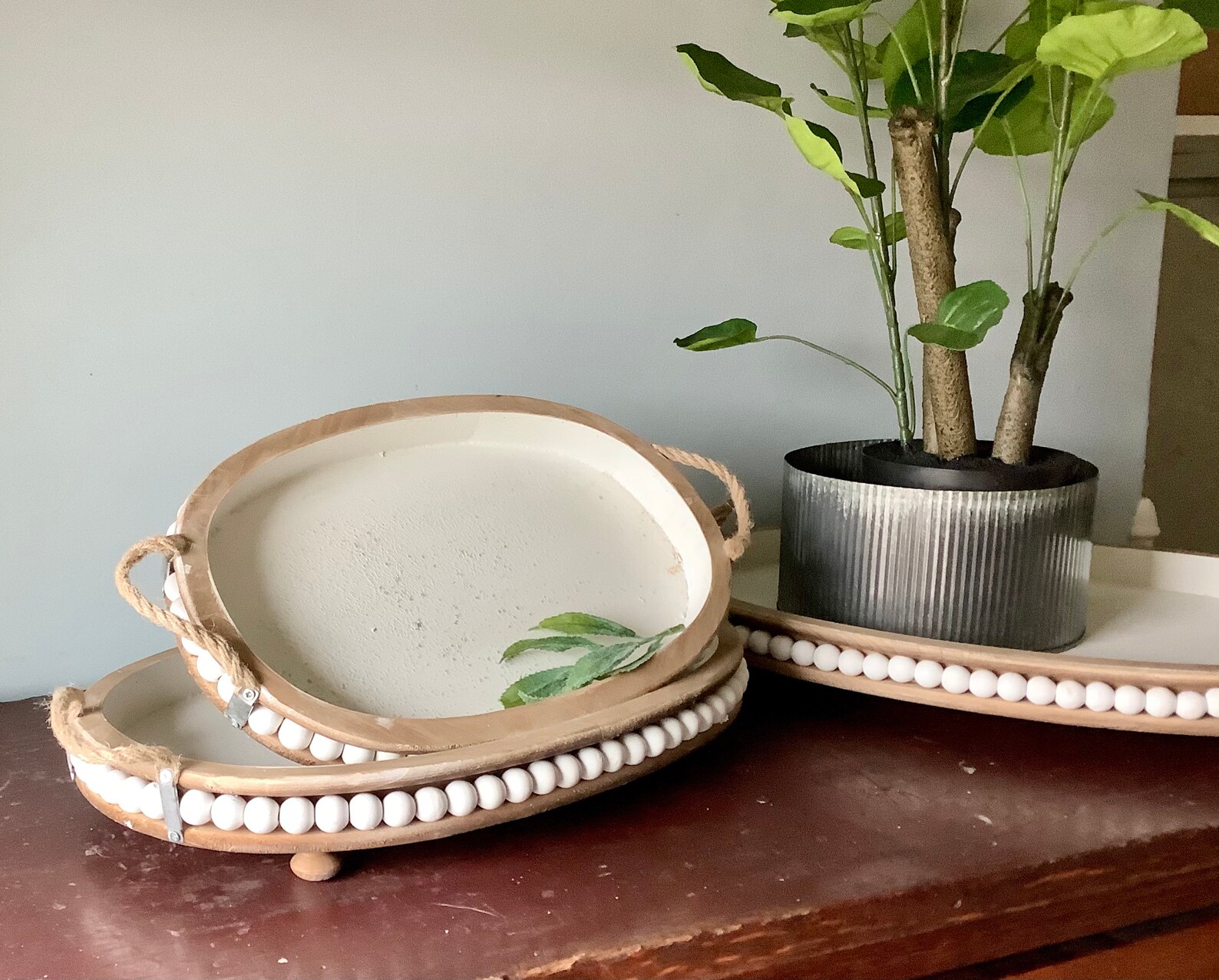 Wood Beaded Tray Beaded Wooden Farmhouse Tray Blessings Etsy