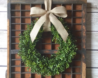 Artificial Boxwood Wreath, Boxwood Wreath with Bow, Window Wreath