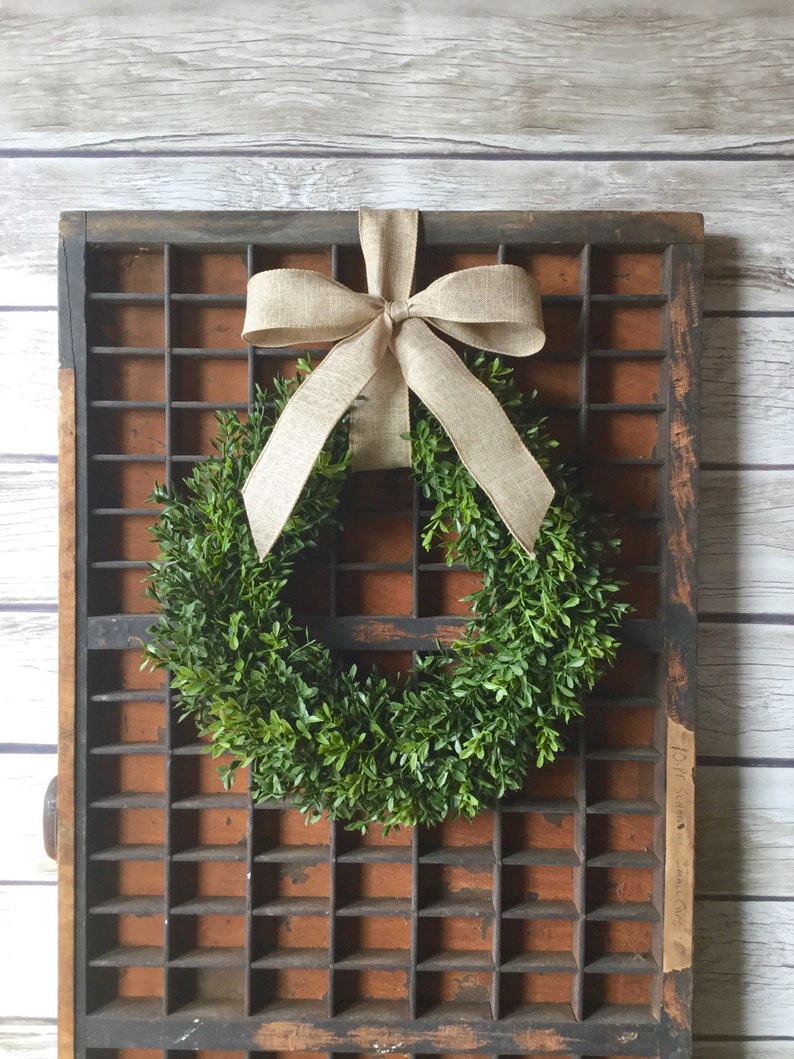 Artificial Boxwood Wreath, Boxwood Wreath with Bow, Window Wreath image 1