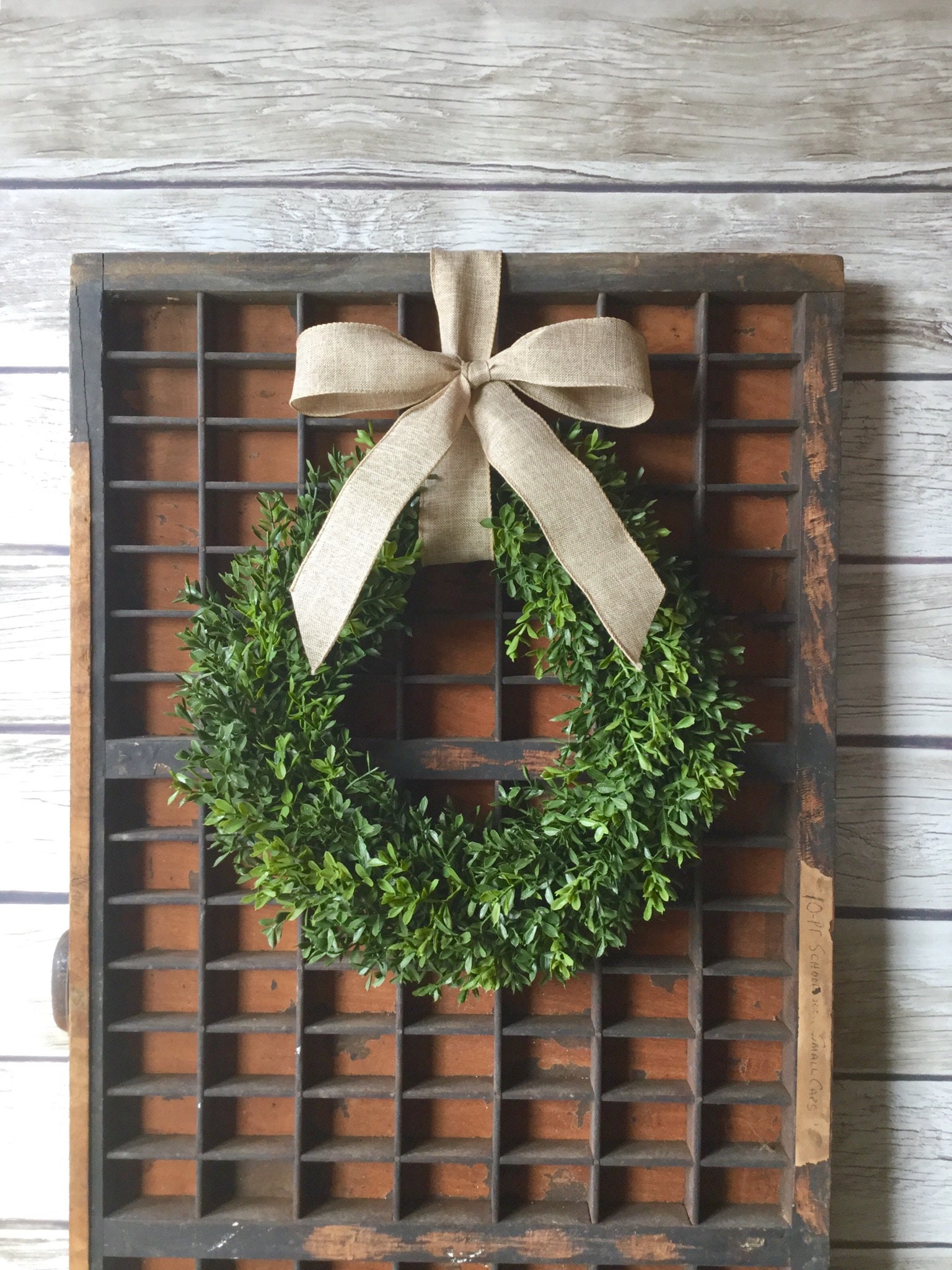 Fresh Boxwood Wreath For Window Or Door With White Bow, Farmhouse Wrea