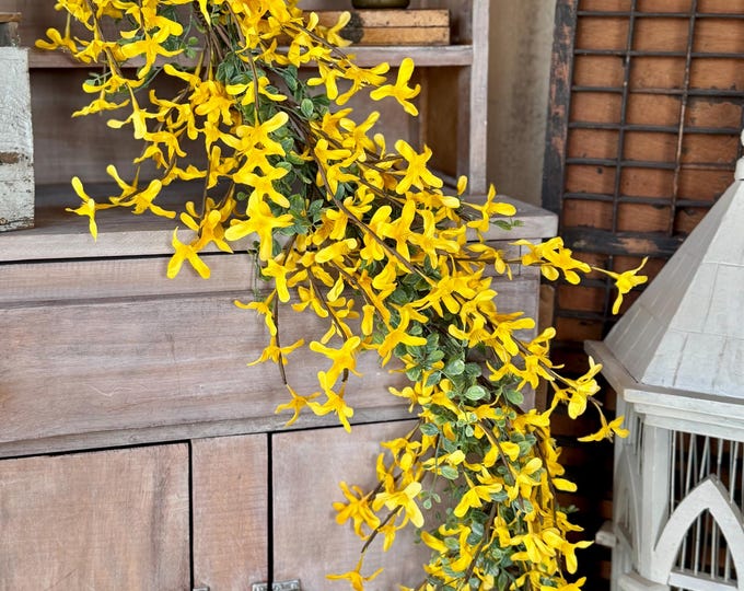 Yellow Forsythia Garland, Spring Floral Garland, Summer Garland for Fireplace, Mantle Garland Decor, Mothers Day Gift