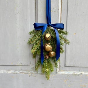Mini Christmas Swag, Rustic Bells, Pine Cones, Lantern Cabinet Decor