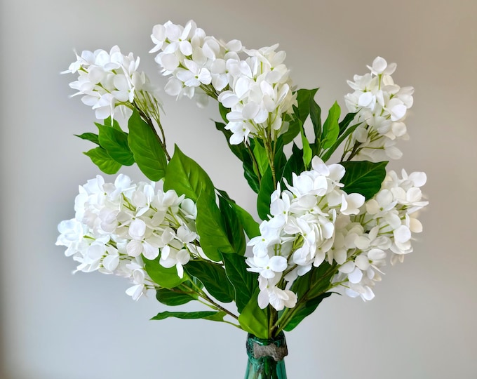 Artificial White Hydrangea Stem, Floral Centerpiece Stems for Vase, DIY Wreath Supply,