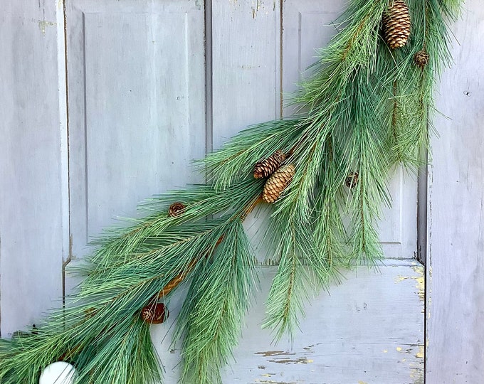 9 Christmas Garland, Rope Garland, Long Needle Pine Garland for Mantle
